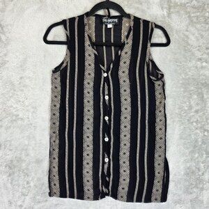 Giuseppe Studio Shirt Womens Small Black Tan Sleeveless Button Front Boho